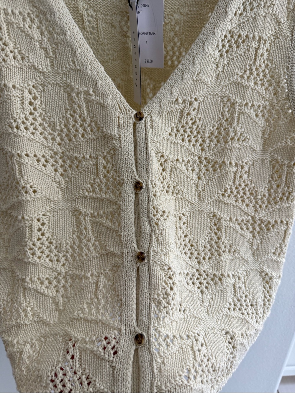 Sanctuary 🌼Cream Crochet Button-Front Tank! ☀️Size L NWT - Picture 2 of 5